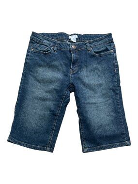 ALFRED SUNG PURE Denim Long BERMUDA Shorts Size 8 Cotton Spandex Knee Length